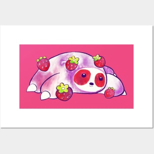 Strawberry Sloth Watercolor Posters and Art